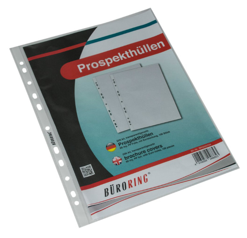 100 Prospekthüllen DIN A4 transparent PP-Folie 60 my genarbt