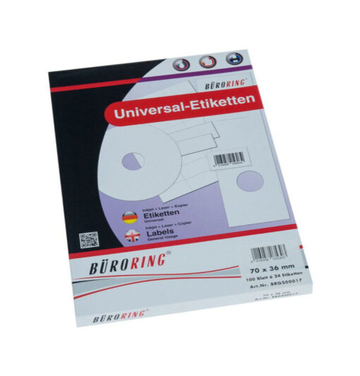 2.400 Etiketten, 70 x 36 mm, weiß, für Inkjet-, Laserdrucker, Kopierer, 100 Blatt