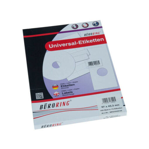 1.200 Etiketten, 97 x 42,3 mm, weiß, für Inkjet-, Laserdrucker, Kopierer, 100 Blatt