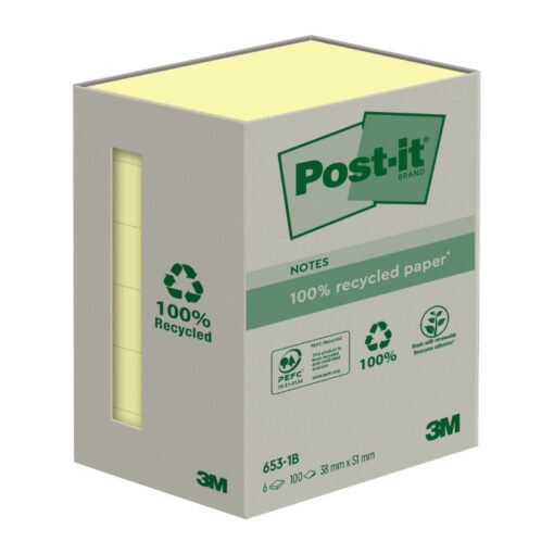 Post-it® Recycling Notes Haftnotizen 653-1B gelb, 6 Blöcke