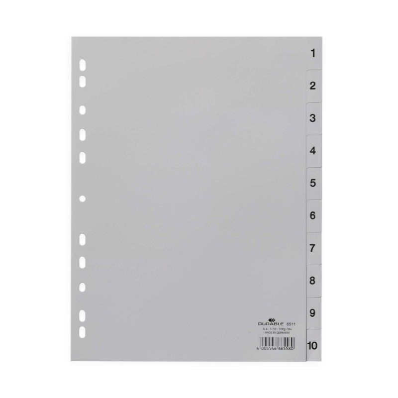 DURABLE Ordnerregister Vollformat 1-10 grau 10-teilig, 1 Satz