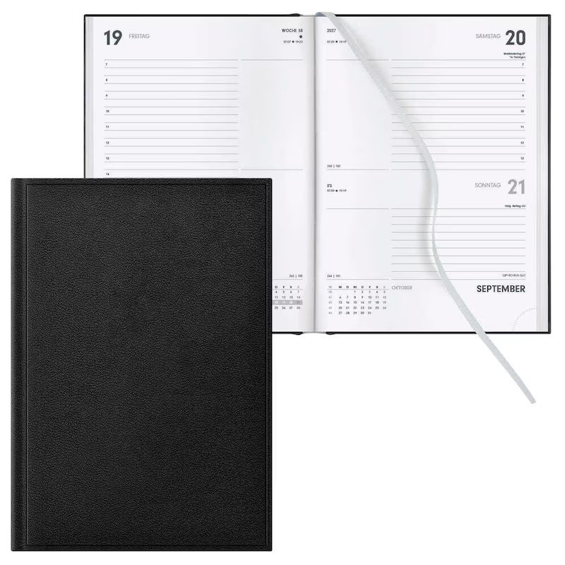 Lediberg Buchkalender Tagesplaner 2027 schwarz 1Tag / 1 Seite