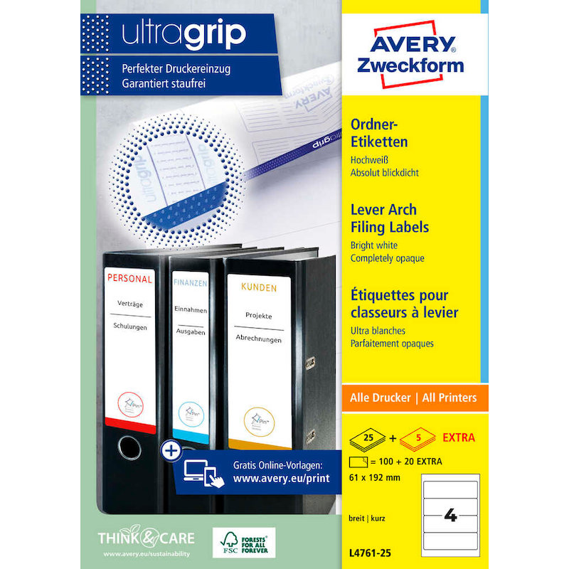 AVERY Zweckform Ordneretiketten L4761-25 weiß